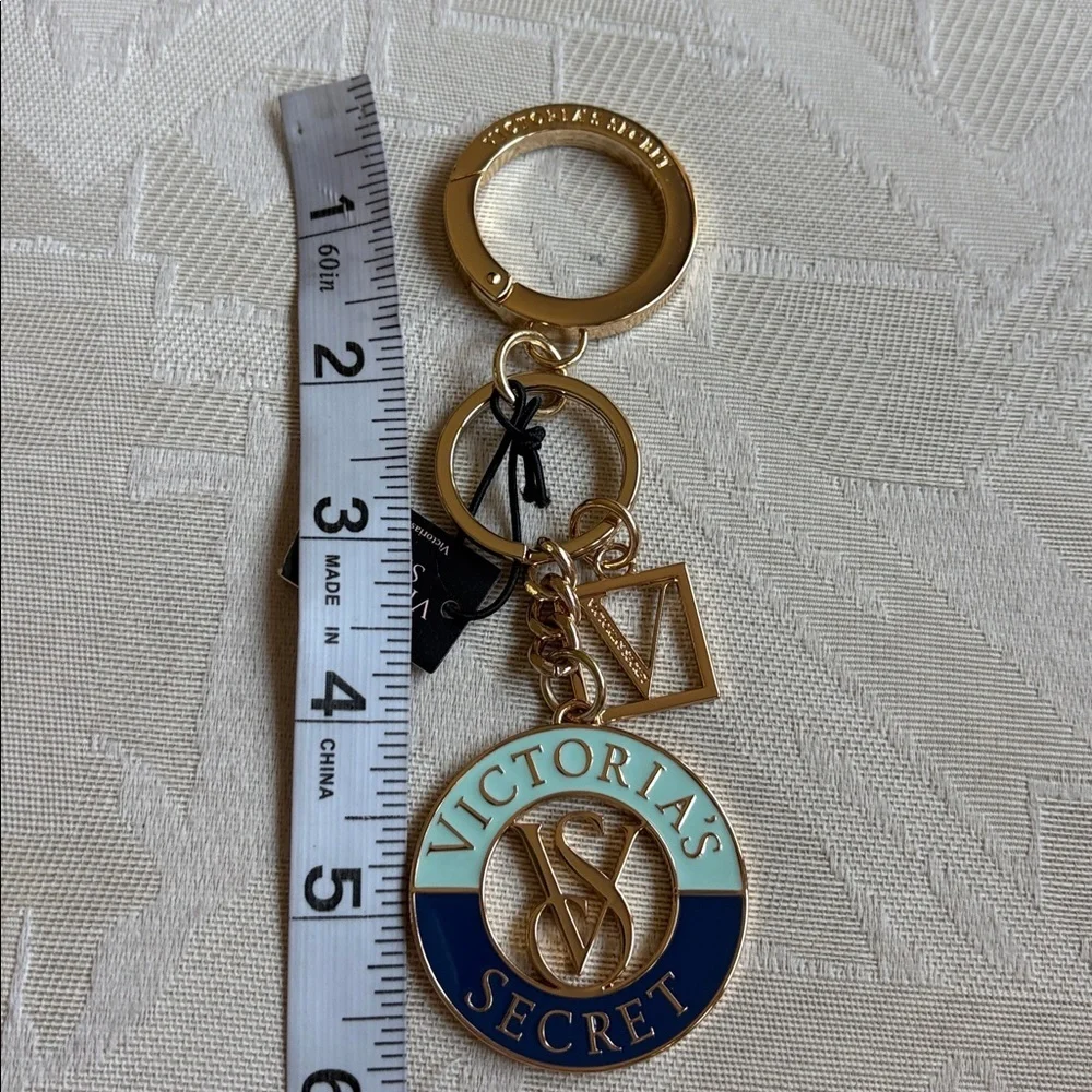 Victoria's Secret monogram Gold and Blue Key chain bag charm NWT